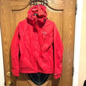 Columbia Womens Red Full Zip Hooded Rain‎ Jacket Lightweight Size M